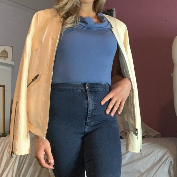 Silk and leather Champagne color moto - Picture 5 of 15